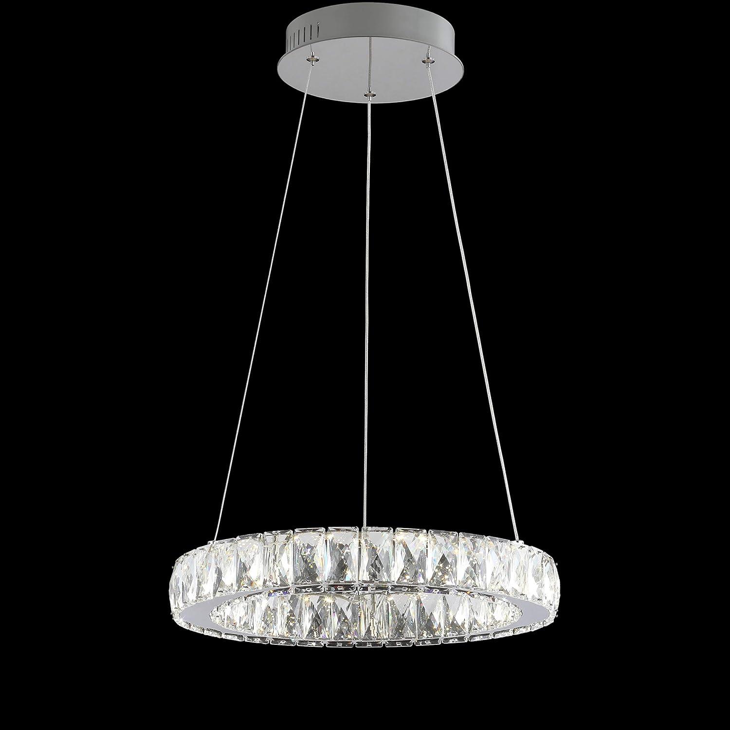 Reese 15.7" Adjustable Integrated LED Metal/Crystal Pendant Pendant, Chrome/Clear