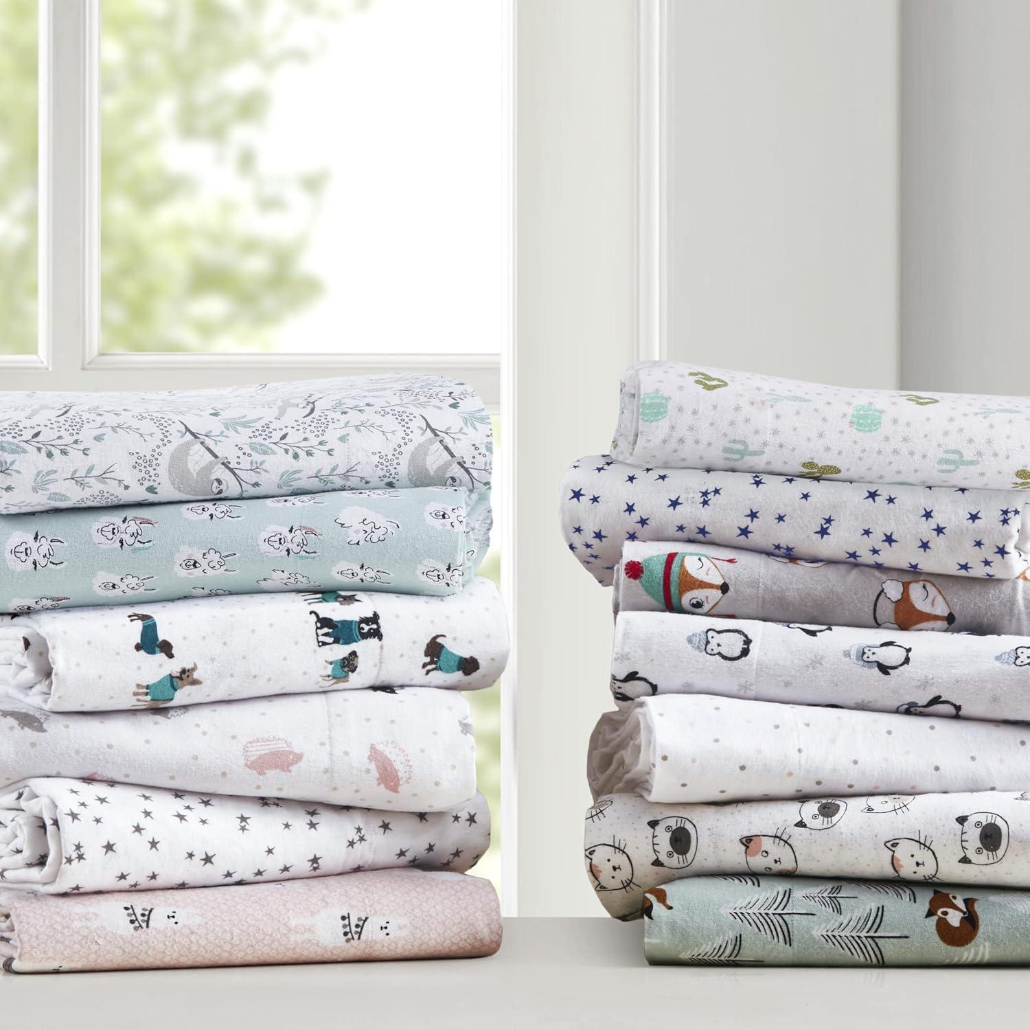 Seafoam Foxes Cotton Flannel Queen Sheet Set