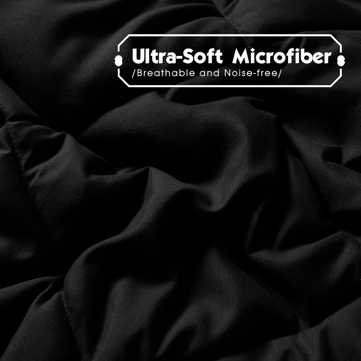 DOWNCOOL Comforter King Size, Reversible Duvet Insert,Black/Grey All Season Blanket, Lightweight Quilt, Down Alternative Hotel Comforter with Corner Tabs (Black/Gray, King 102x90 Inches)