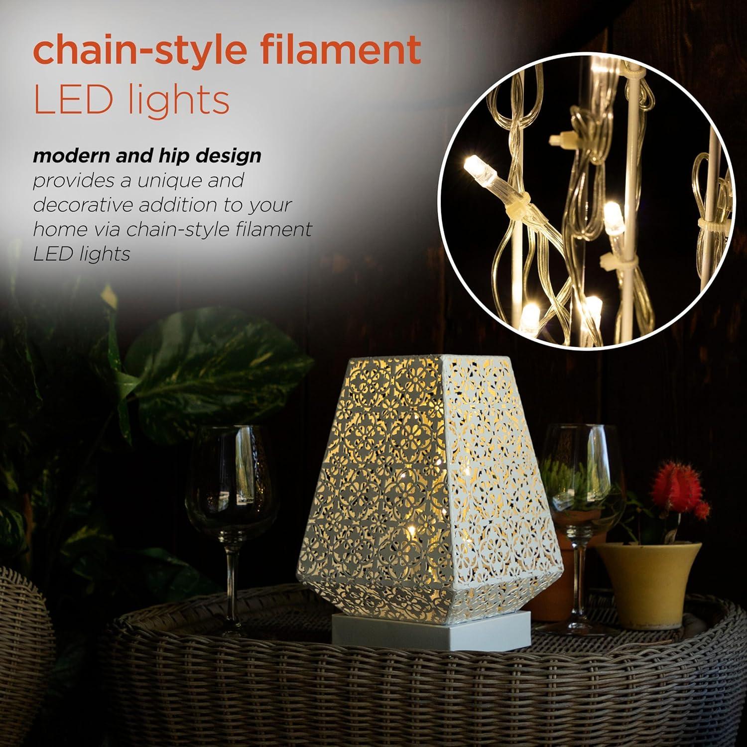 White Cordless LED Outdoor Lantern with Filigree Design