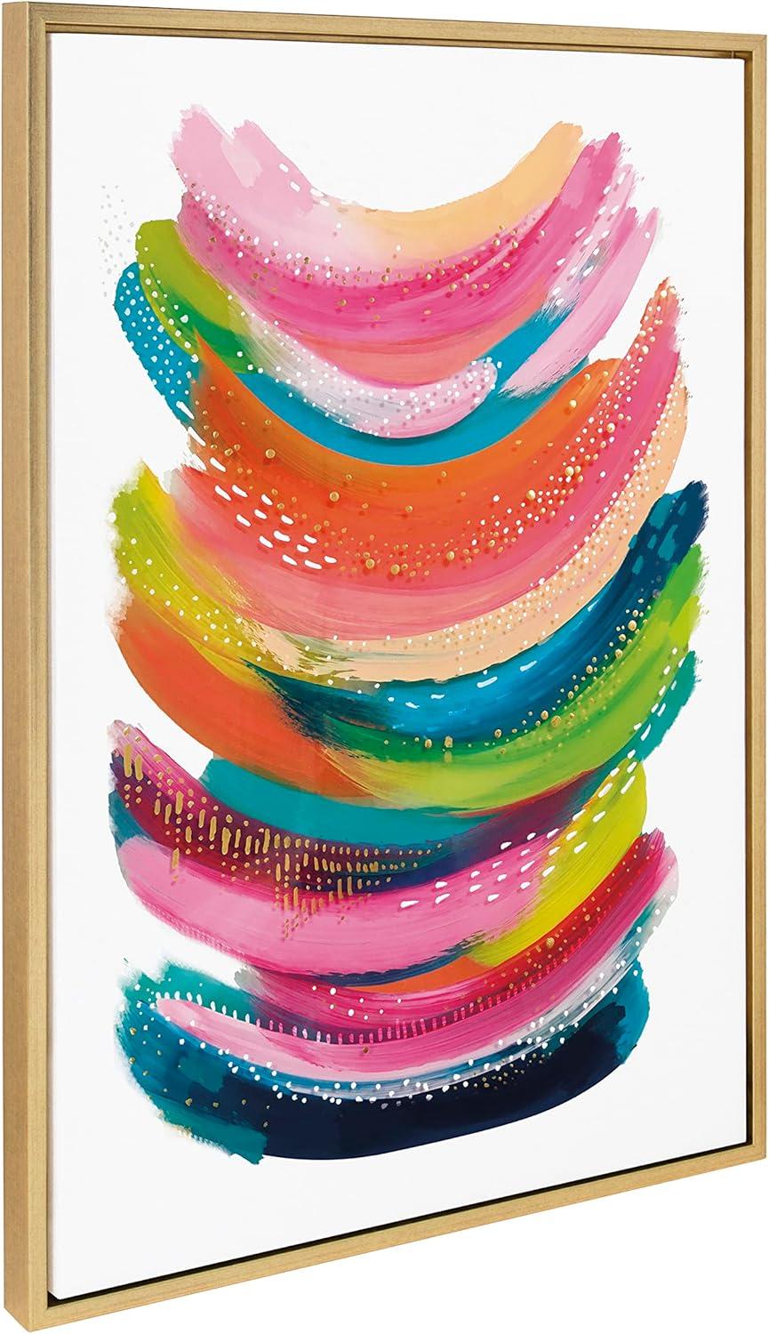 Kate and Laurel Sylvie Bright Abstract Framed Canvas Wall Art by Jessi Raulet of Ettavee, 23x33 Bright Gold, Modern Colorful Brushstrokes Art for Wall