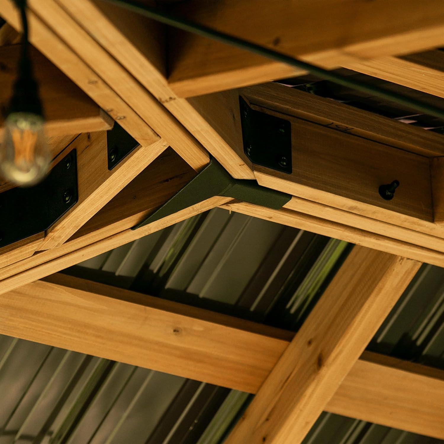 Backyard Discovery Backyard Discovery Barrington 16' x 12' Cedar Wood Outdoor Patio Gazebo with Hardtop Galvanized Steel Hip Roof and PowerPort