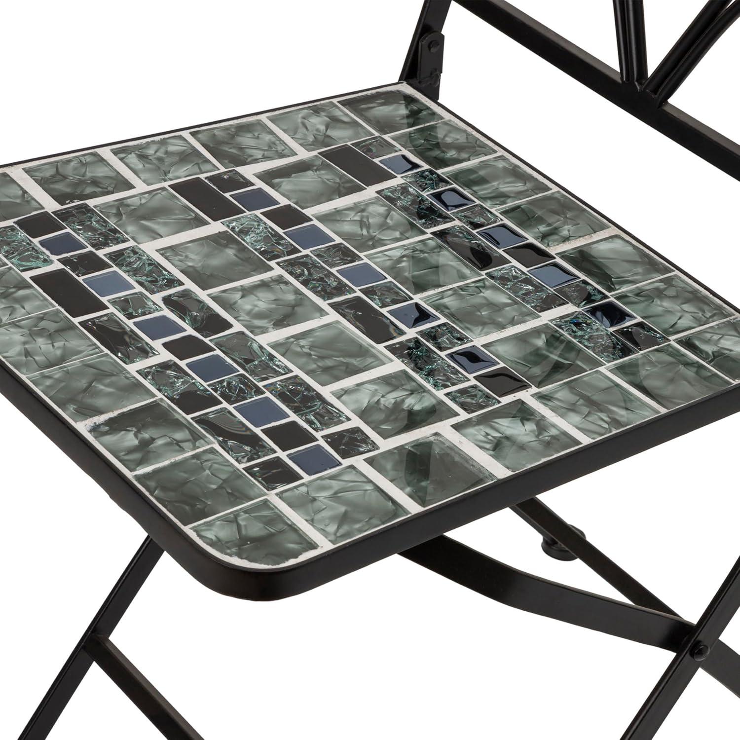 Alpine Corporation 3-Piece Metal Mosaic Tile Bistro Set, Green & Black