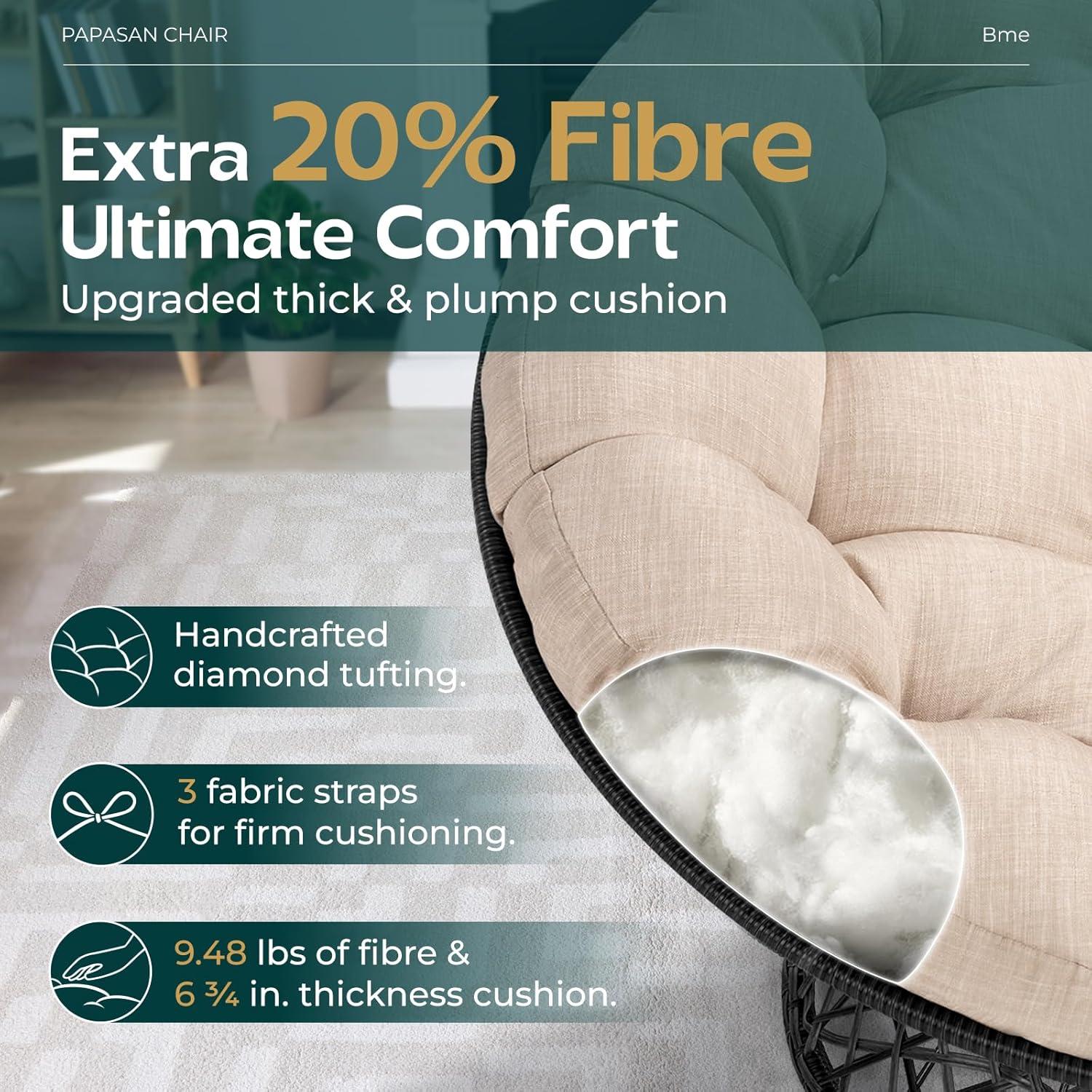 Papasan Chair Soft Thick Density Fabric Cushion and High Capacity Steel Frame with 360 Degree Swive