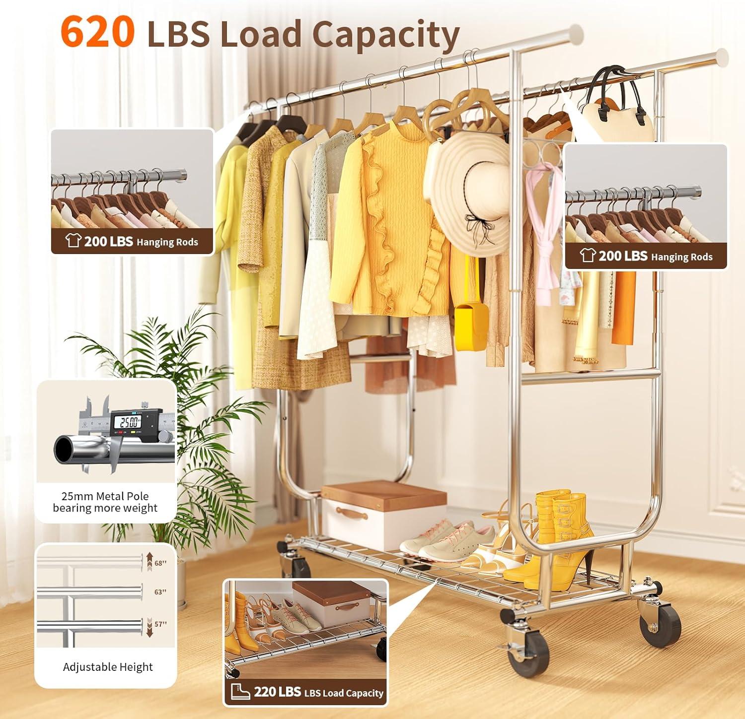450 lbs Heavy Duty Clothing Garment Rack with Wheels
