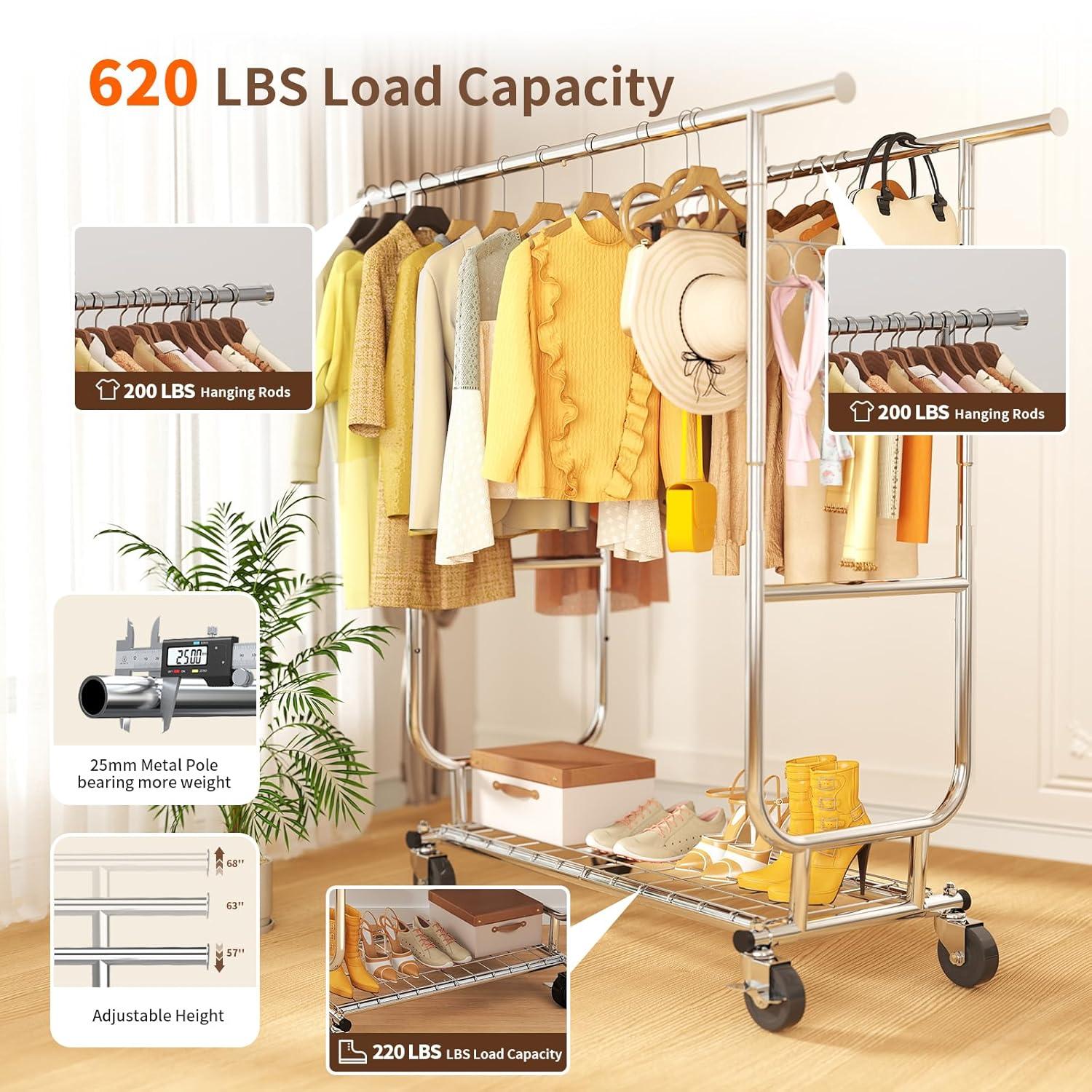 450 lbs Heavy Duty Clothing Garment Rack with Wheels