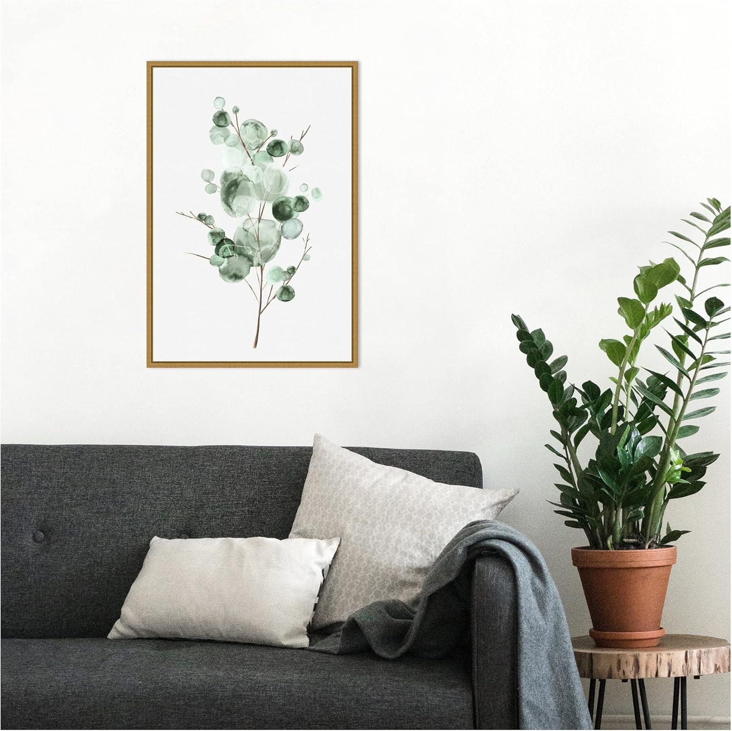 Modern Gold Framed Botanical Eucalyptus Canvas Print