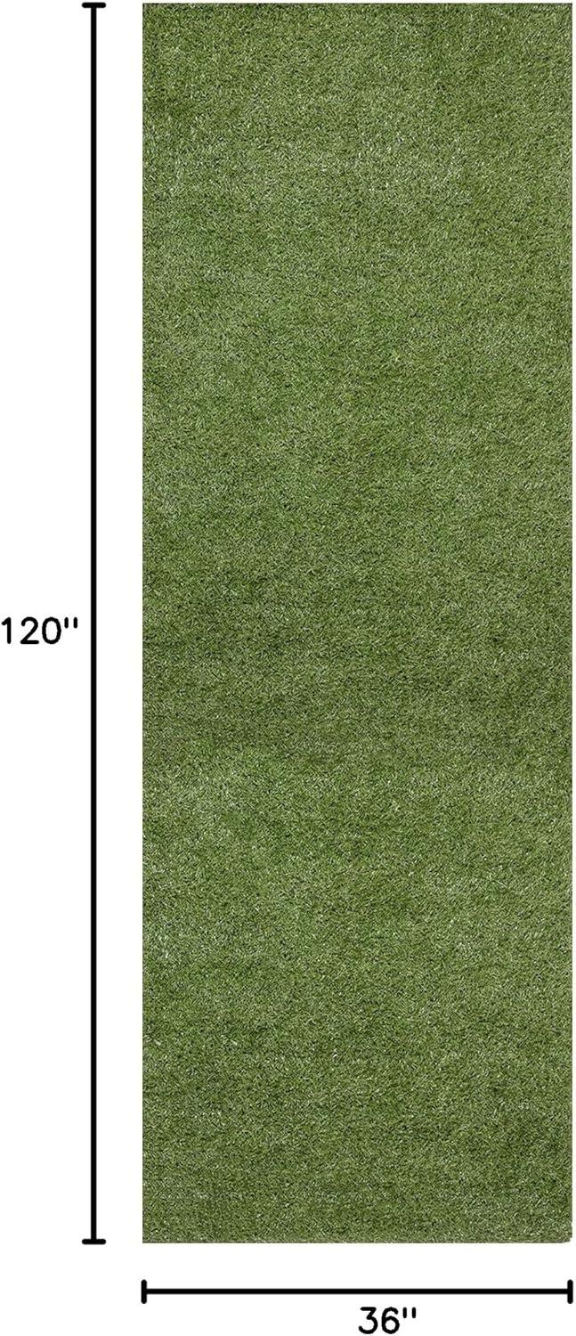 Ottomanson Waterproof 3x10 Indoor/Outdoor Artificial Grass Rug for Patio Pet Deck, 2'7" x 10', Green