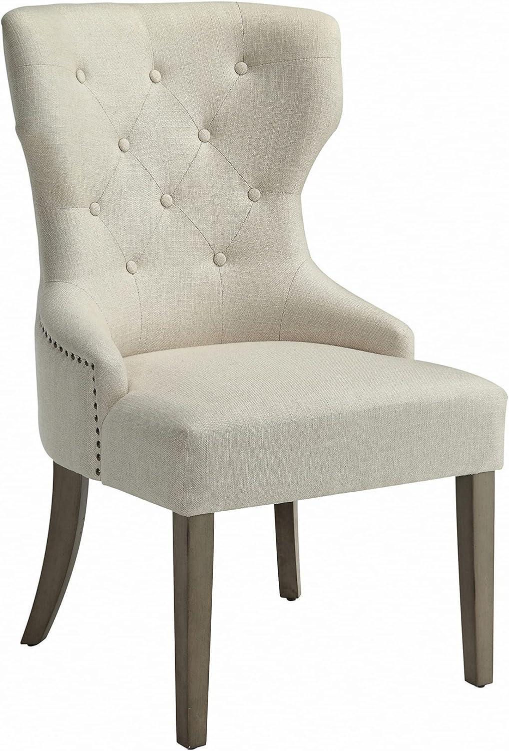 Coaster Traditional Tufted Upholstered Fabric Dining Chair in Beige