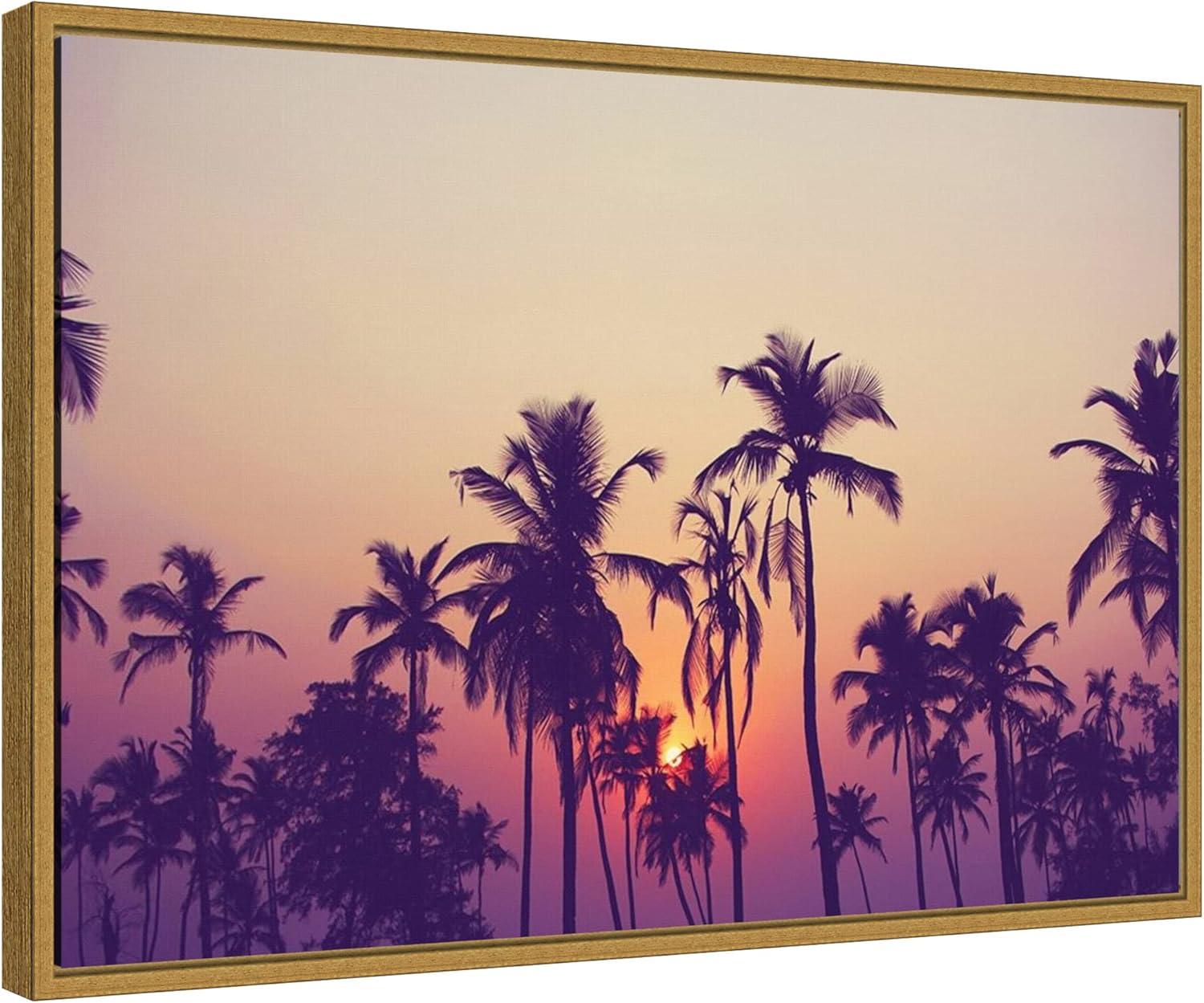 23" x 16" Palm Sky 1 by Design Fabrikken Framed Canvas Wall Art - Amanti Art: Sunrise Grove Silhouette