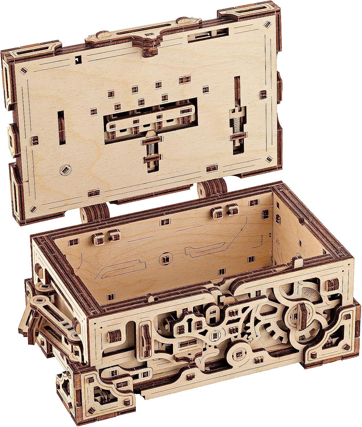 Wood Trick Enigma Chest Lock Puzzle Box Wooden 3D Puzzles for Adults and Kids to Build - Engineering DIY Project Mechanical Model Kits for Adults Wooden Models