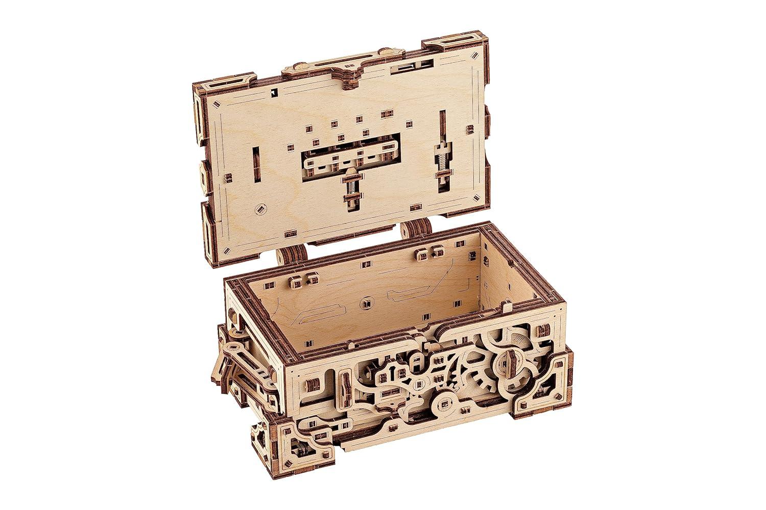 Wood Trick Enigma Chest Lock Puzzle Box Wooden 3D Puzzles for Adults and Kids to Build - Engineering DIY Project Mechanical Model Kits for Adults Wooden Models