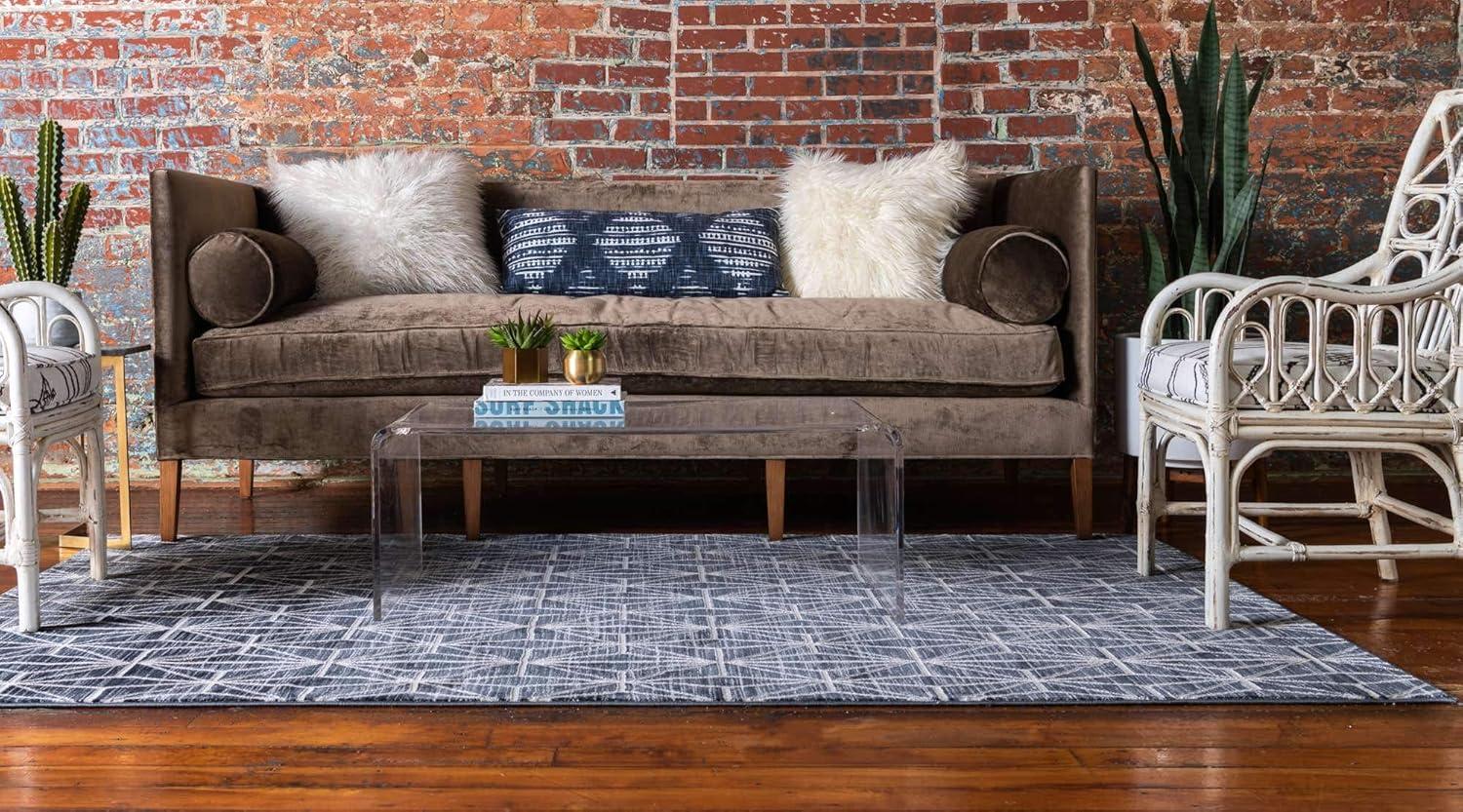 Jill Zarin Uptown Collection Area Rug - Fifth Avenue (8'  x 10' Rectangle Navy Blue/Ivory)