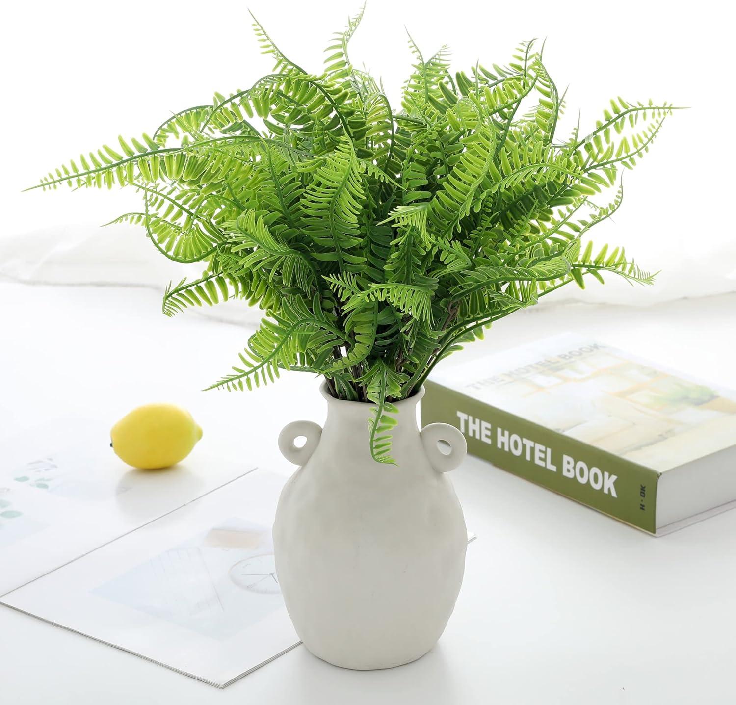 Grand Verde Boston Ferns Artificial Greenery Bush Real Touch Plastic Tassel Shrub Leaf Faux Plants - 10pcs Bulk (Light Green)