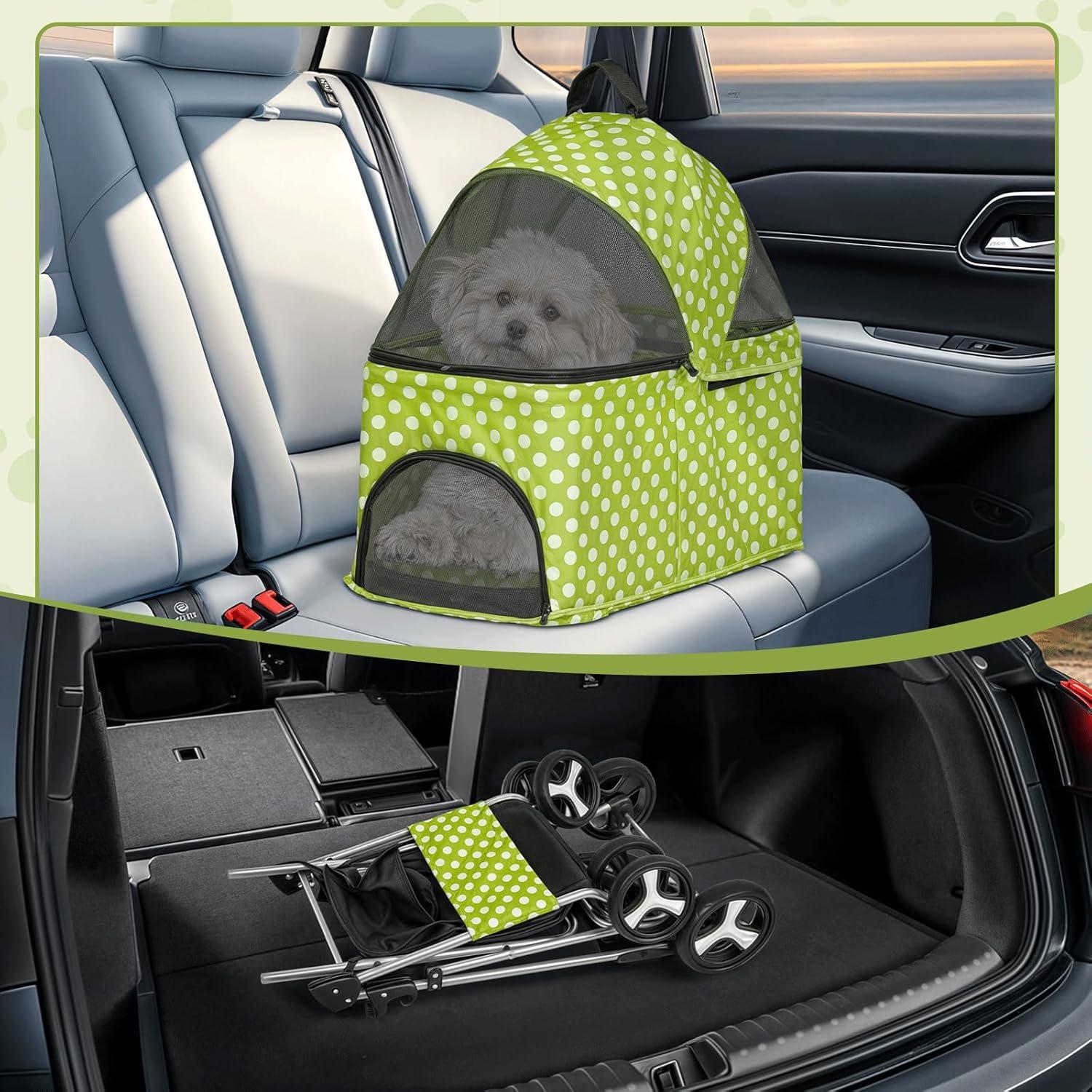 3-In-1 Pet Stroller Foldable Pet Stroller With Weather Cover Storage Basket For Dog Cat