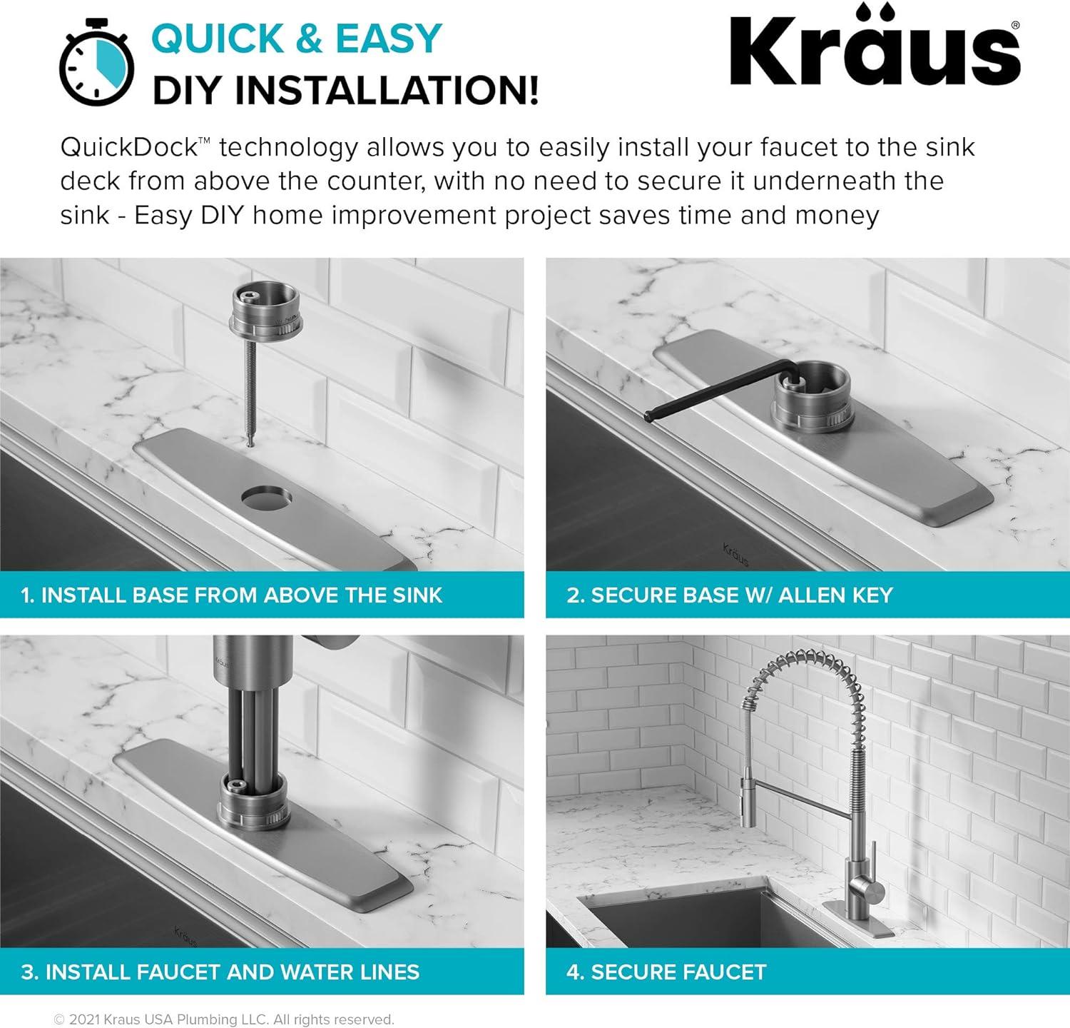 KRAUS Oletto Commercial Style Single Handle Pull Down Kitchen Faucet with QuickDock Top Mount Installation Assembly