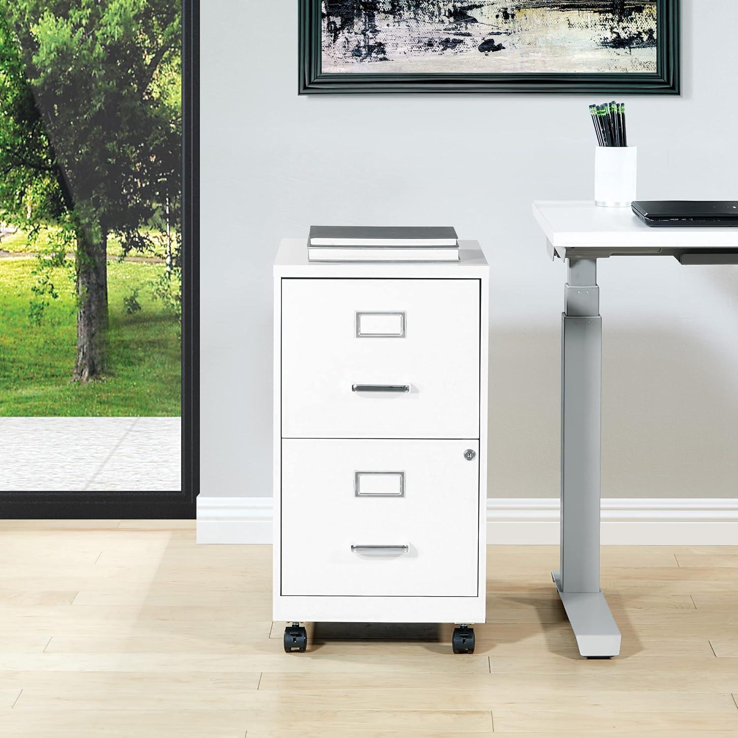 2 Drawer Mobile Locking Metal File Cabinet in White