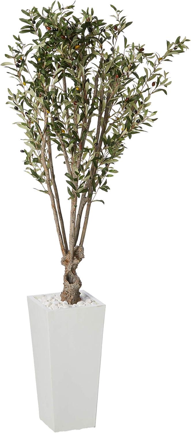 Mediterranean Elegance 6' Faux Olive Tree in White Tower Planter