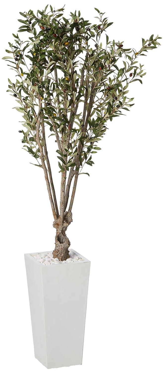 Nearly Natural 6-ft Olive Artificial Tree in White Tower Planter