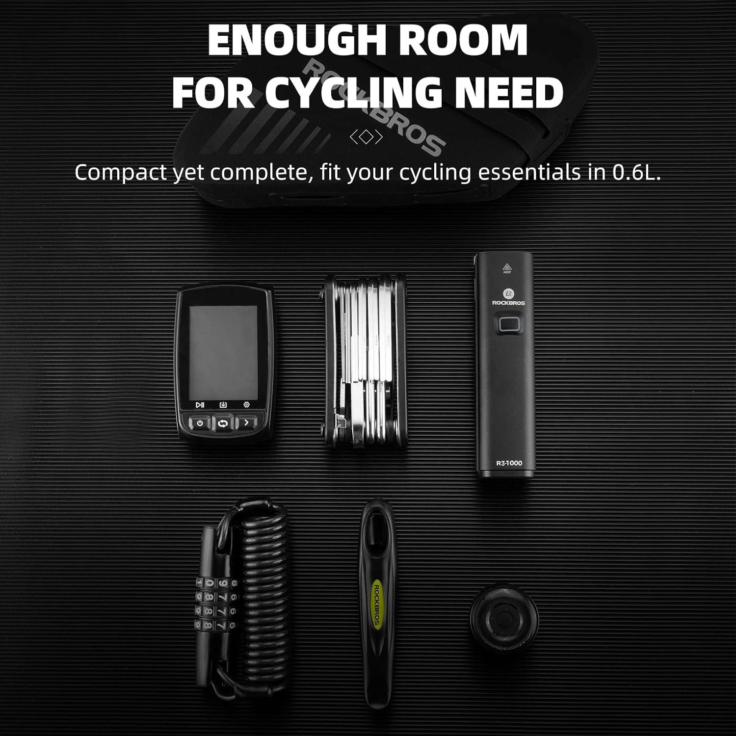 ROCKBROS Bike Seat Bag Frame Bag Bike Rear Saddele Bag Top Tube Bag Bike Bag Waterproof 0.6L Lightweight Bike Accessories for Mountain MTB Road Foldable Bikes