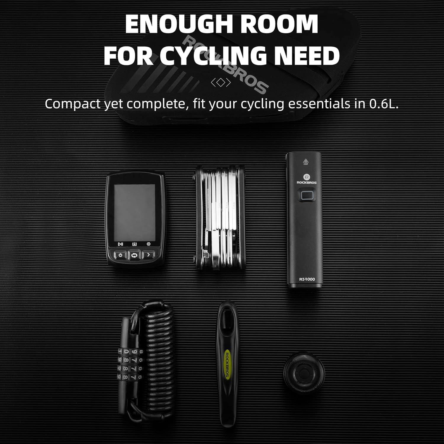 ROCKBROS Bike Seat Bag Frame Bag Bike Rear Saddele Bag Top Tube Bag Bike Bag Waterproof 0.6L Lightweight Bike Accessories for Mountain MTB Road Foldable Bikes