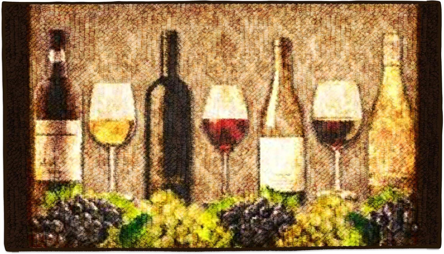 Kashi Home Kitchen Rug, Area Rug, Mat, Beautiful Print Non-Skid Latex Back Bending Wine 2pc Set (18X30 Rectangle & 20X40)