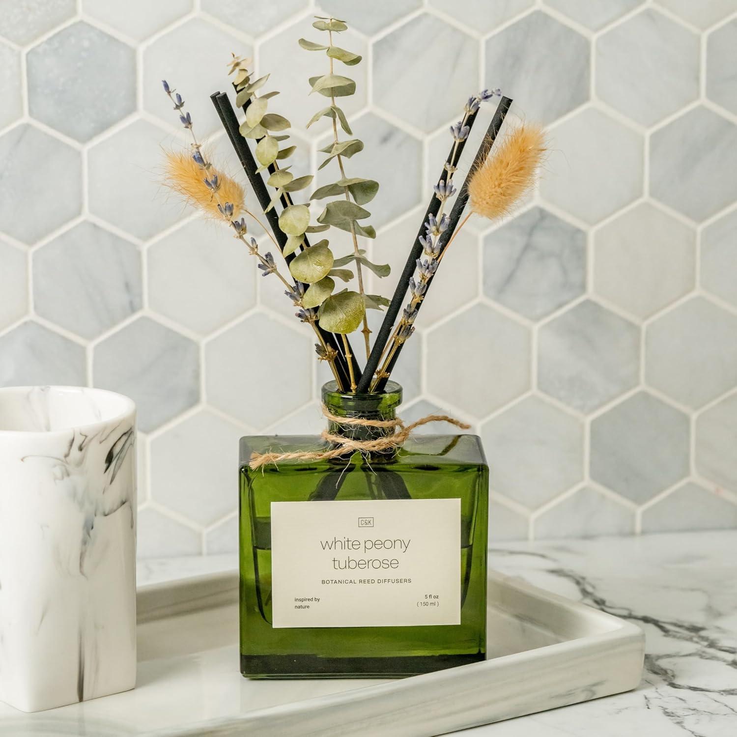 Craft & Kin Reed Diffuser Set With Flower For Home With White Peony Tuberose Scent