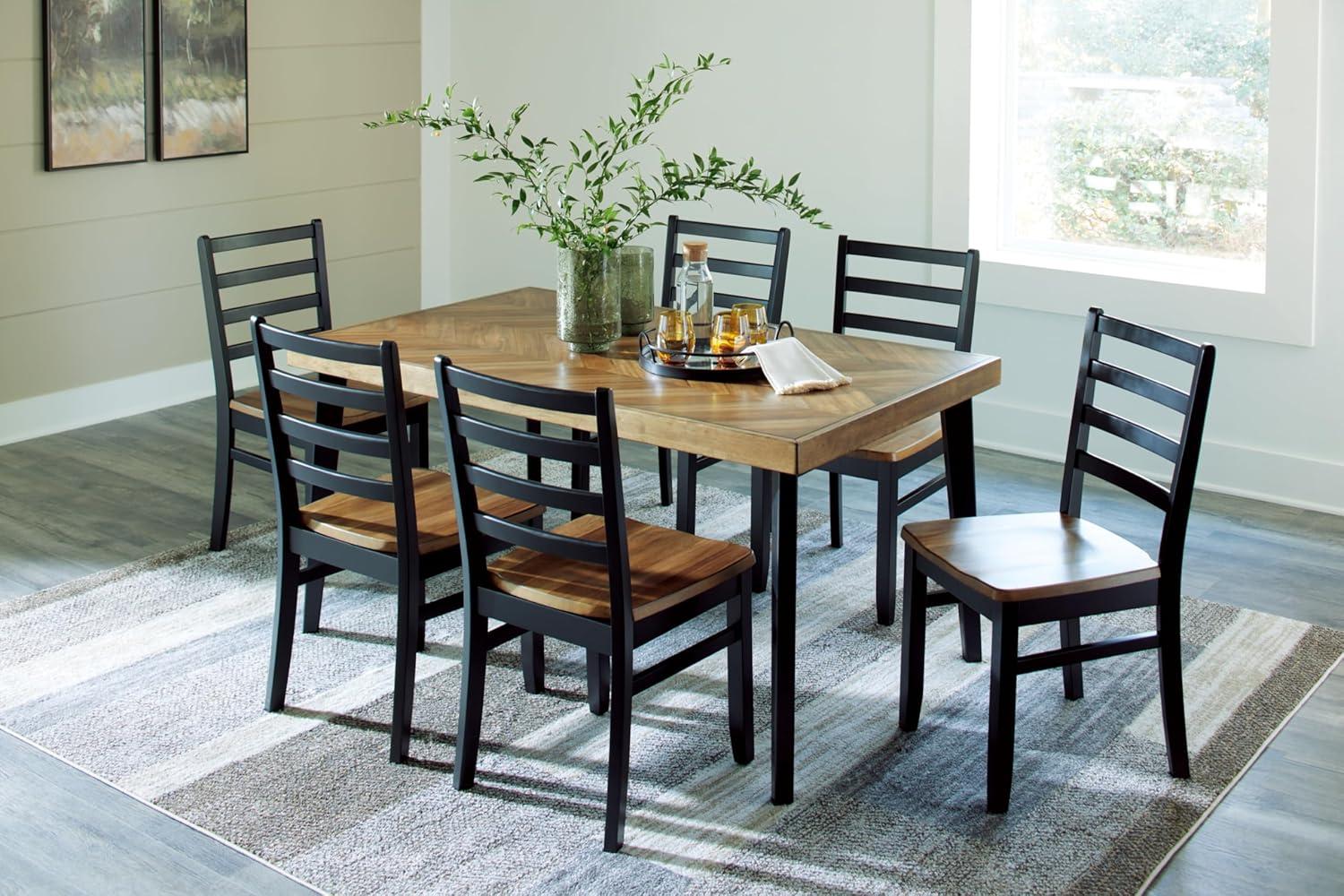 Transitional Black and Brown Rectangular Dining Table with 6 Chairs