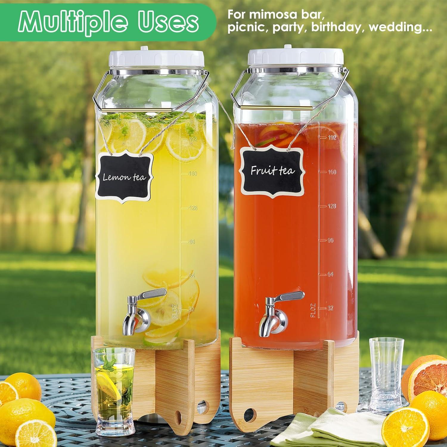 Mint Pantry® 2 Gallon Drink Dispenser For Parties(7600ML), 1 Pack Leak Proof Beverage Dispenser With Stand AND Handle, Glass Water Dispenser With Stainless Steel Spigot & Scale Mark & Chalkboard