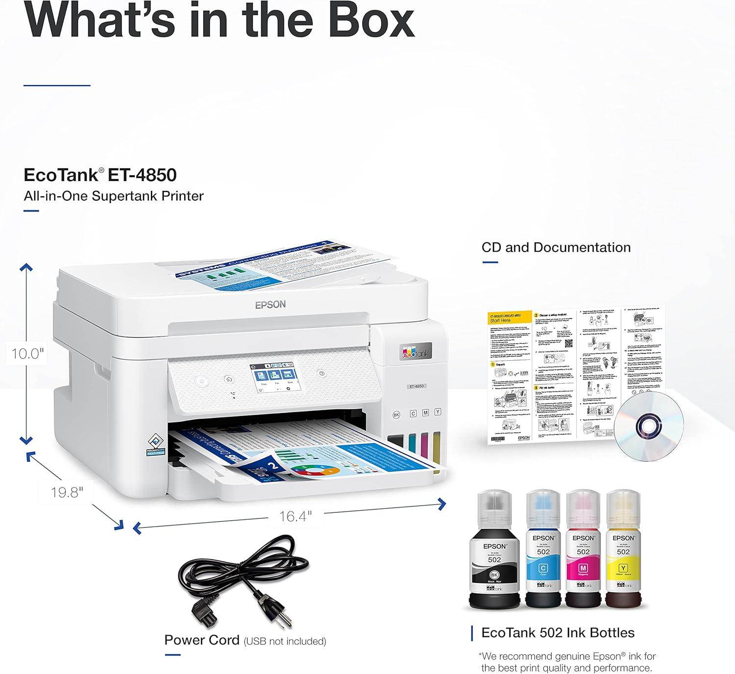 Epson EcoTank ET-4850 All-in-One Cartridge-Free Supertank Printer - White