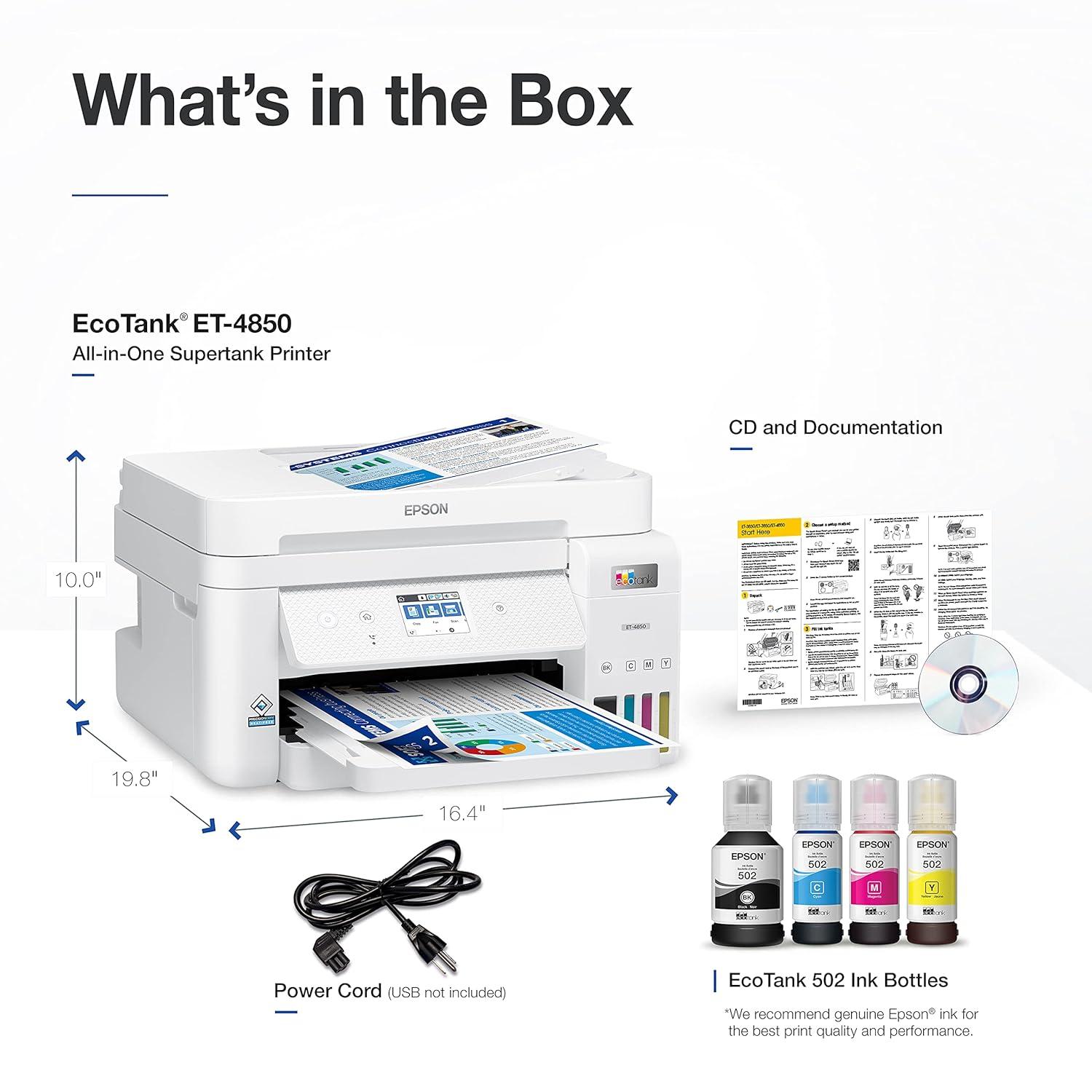 Epson EcoTank ET-4850 All-in-One Cartridge-Free Supertank Printer - White