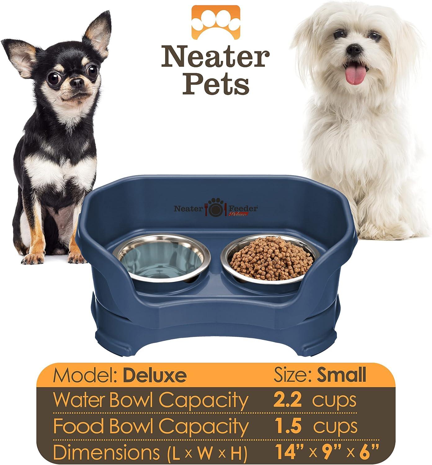 Neater Pets Neater Feeder Deluxe Mess-Proof Elevated Food & Water Bowls for Small Dogs, Dark Blue