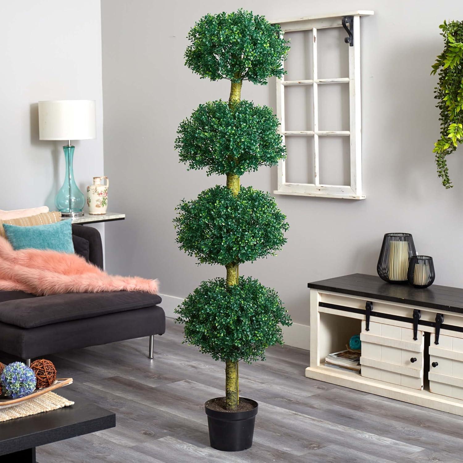 Nearly Natural 6ft. Four Tier UV Resistant Boxwood Artificial Topiary Tree, Green