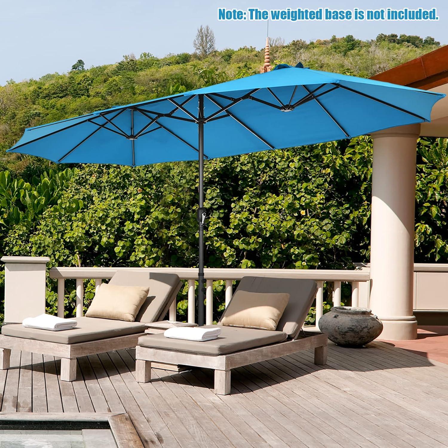 Costway 15FT Patio Double-Sided Umbrella Crank Outdoor Garden Market Sun Shade Blue