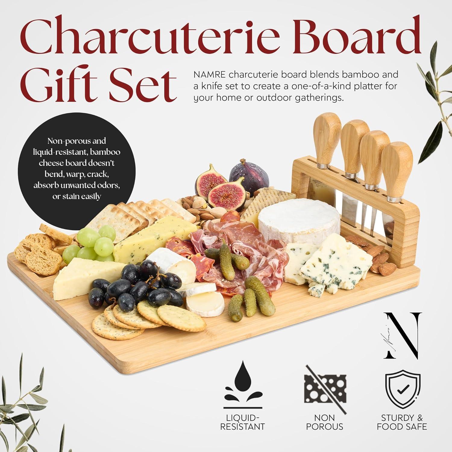 LAH Kitchen Bamboo Charcuterie Board with Drawers and Accessories, Large