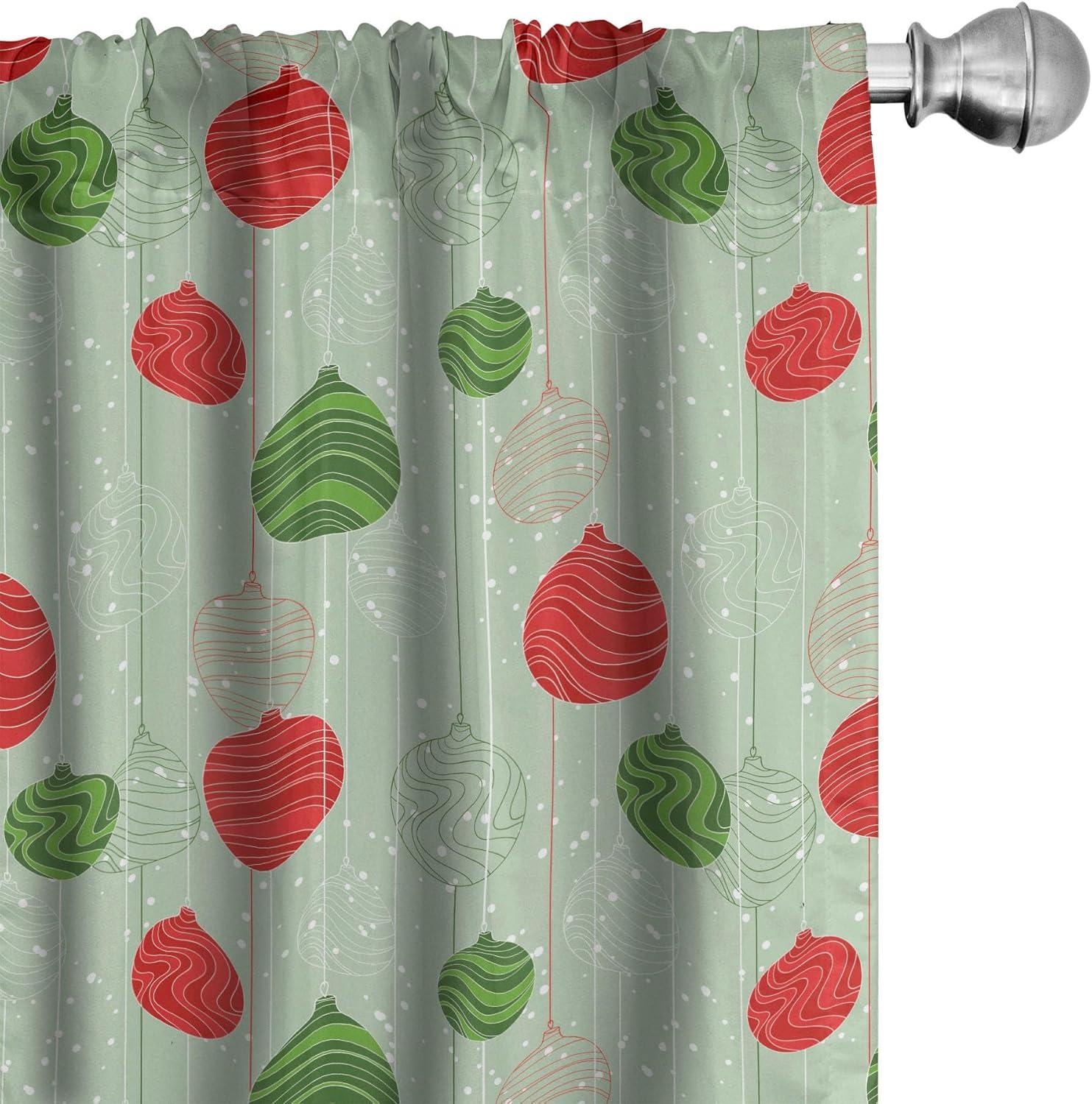 Ambesonne Christmas Curtains, Baubles Strings, Pair of 28"x63", Multicolor