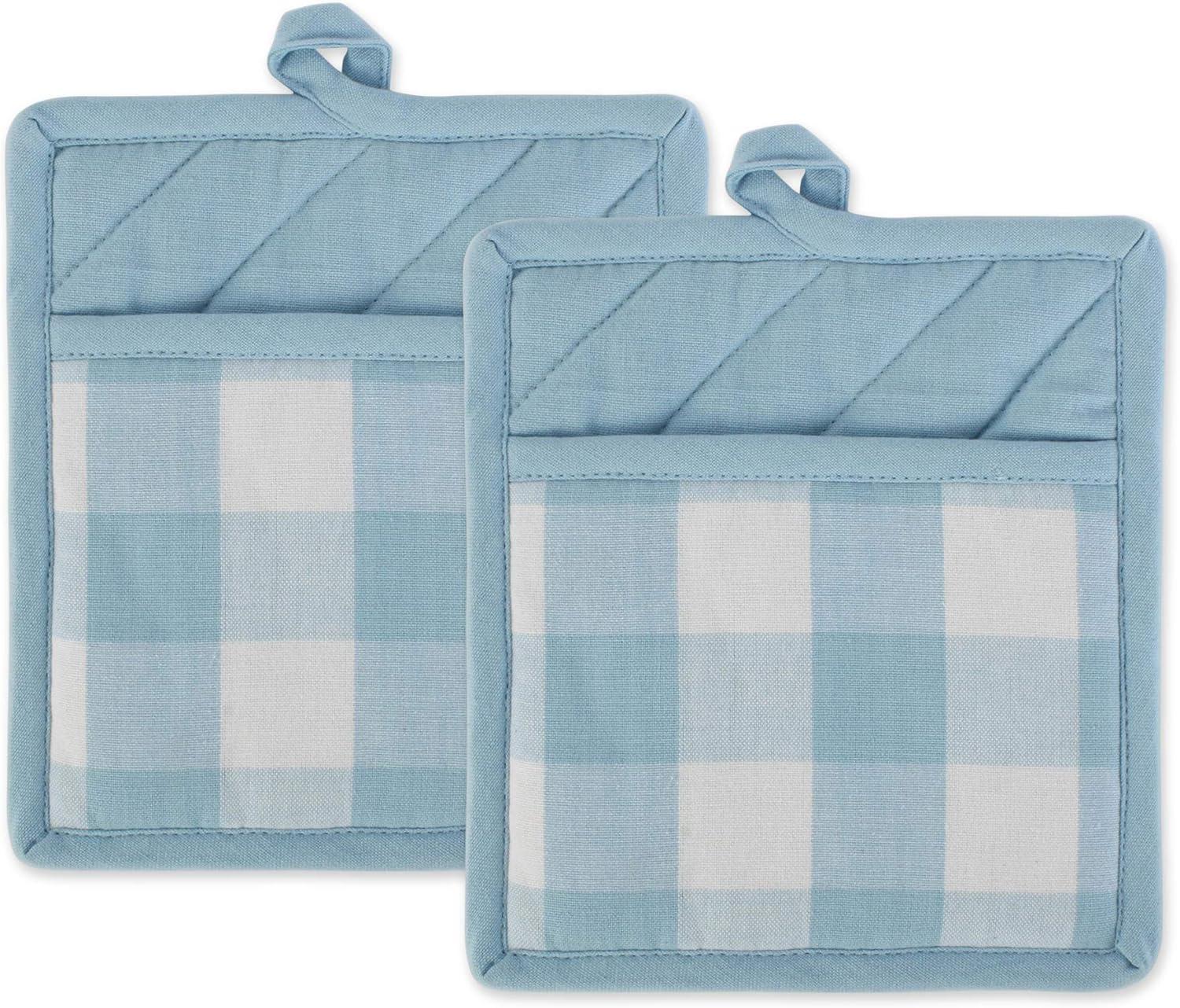 Light Blue and White Buffalo Check Cotton Pot Holders, 2-Piece Set