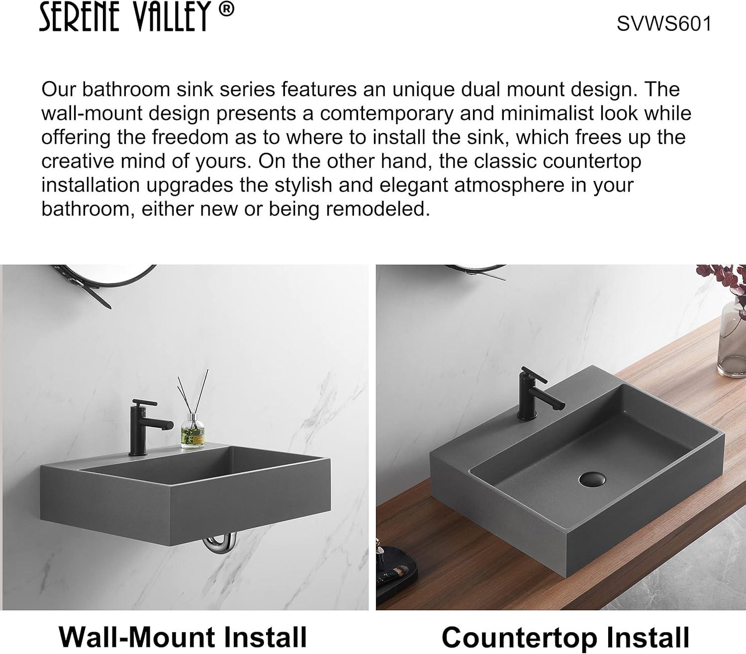 Matte Gray Granite Wall-Mount Rectangular Bathroom Sink