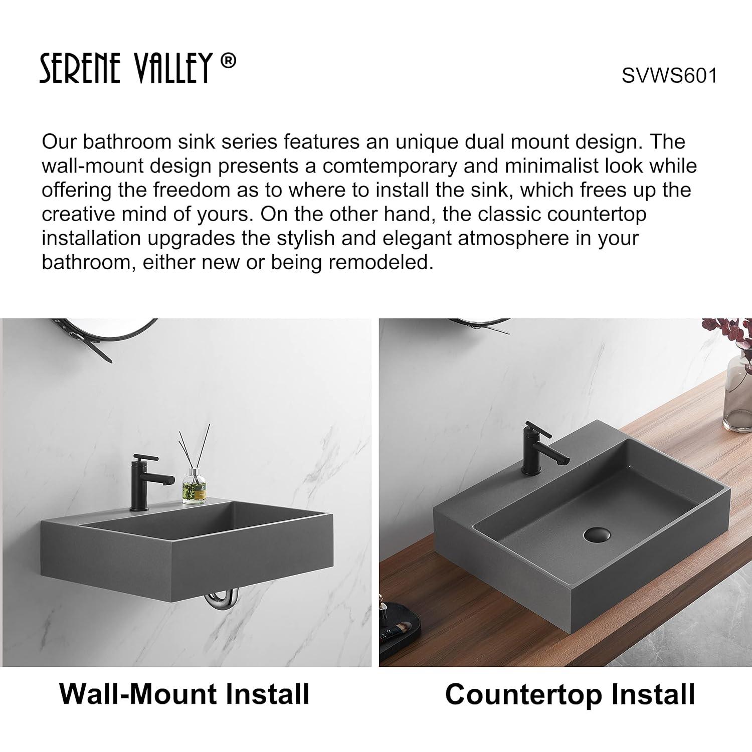 40 in. Wall-Mount or Countertop Install, Bathroom Sink with Single Faucet Hole in Matte Gray
