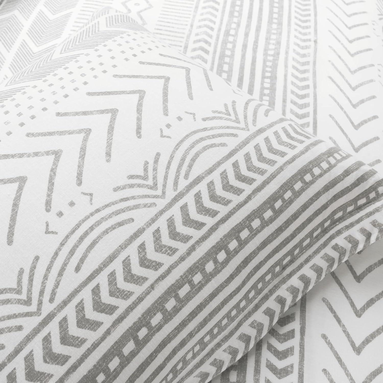 3pc King Hygge Geo Duvet & Sham Set Gray/White - Lush Décor: Cotton, Reversible, Inner Ties, 460 Thread Count