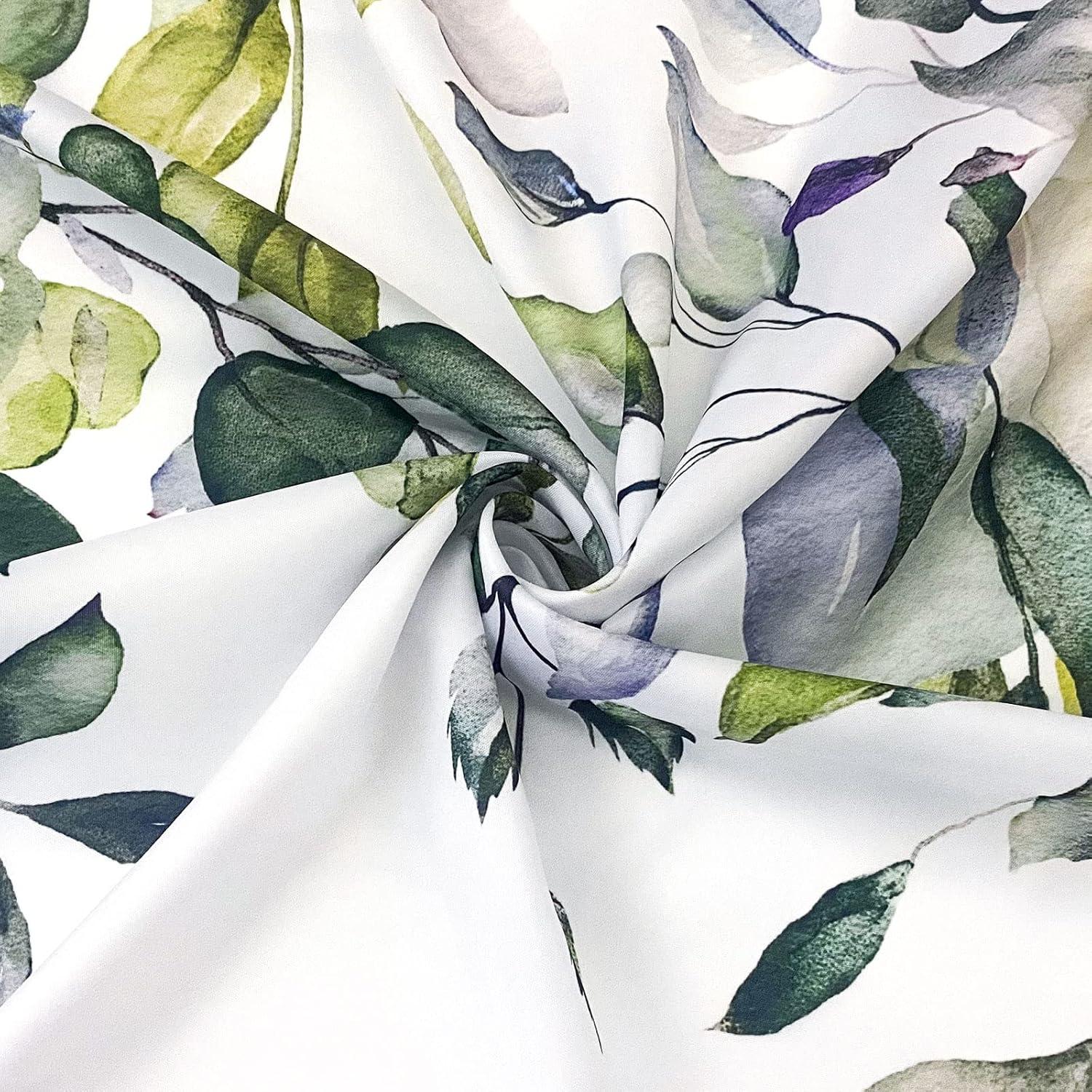 Eucalyptus Watercolor Leaves Semi-Sheer Waterproof Shower Curtain