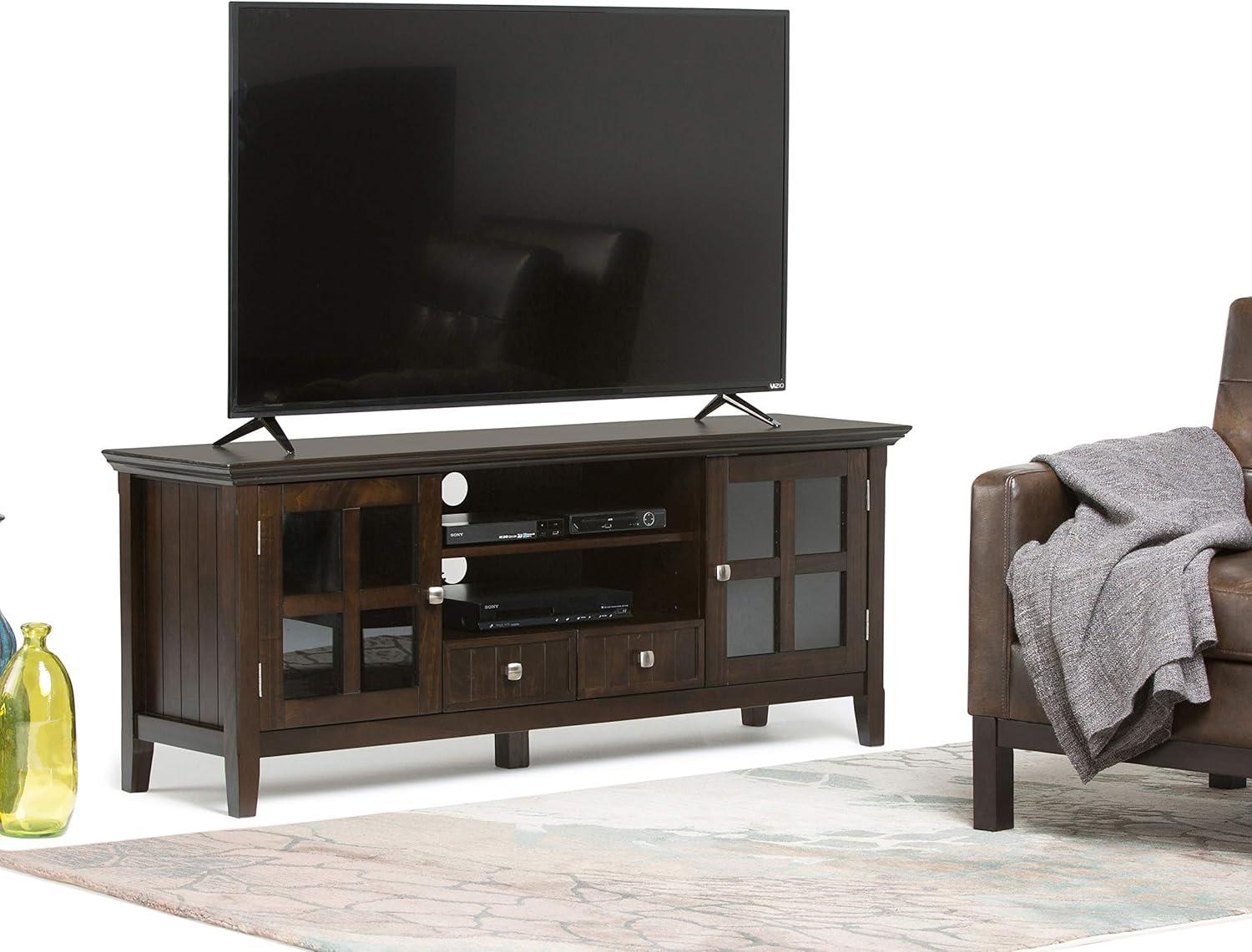 Acadian Wood 60" Transitional TV Media Stand in Brunette Brown For TVs up to 65"