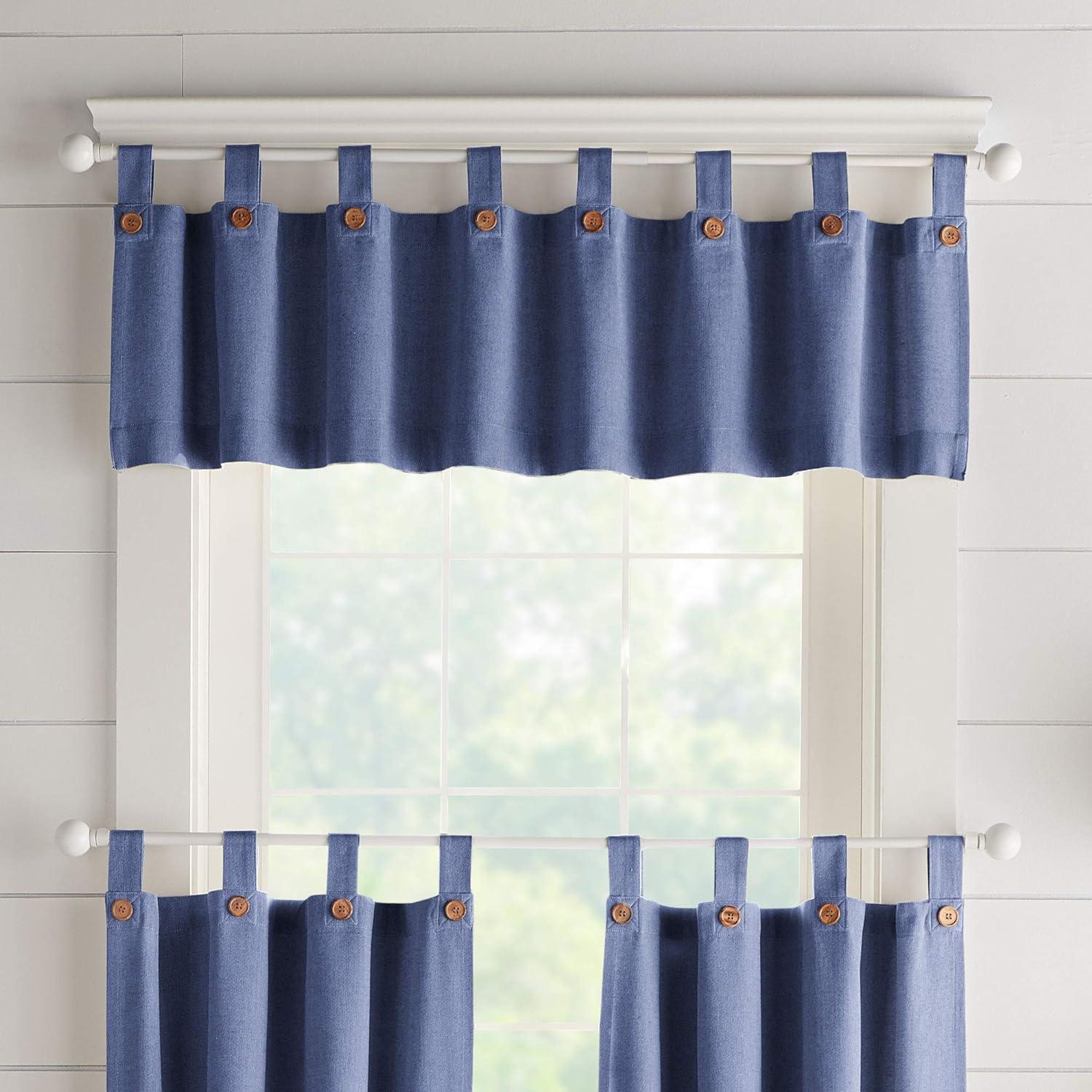 Elrene Tucker Solid Button Tab Top Window Kitchen Valance - Elrene Home Fashions