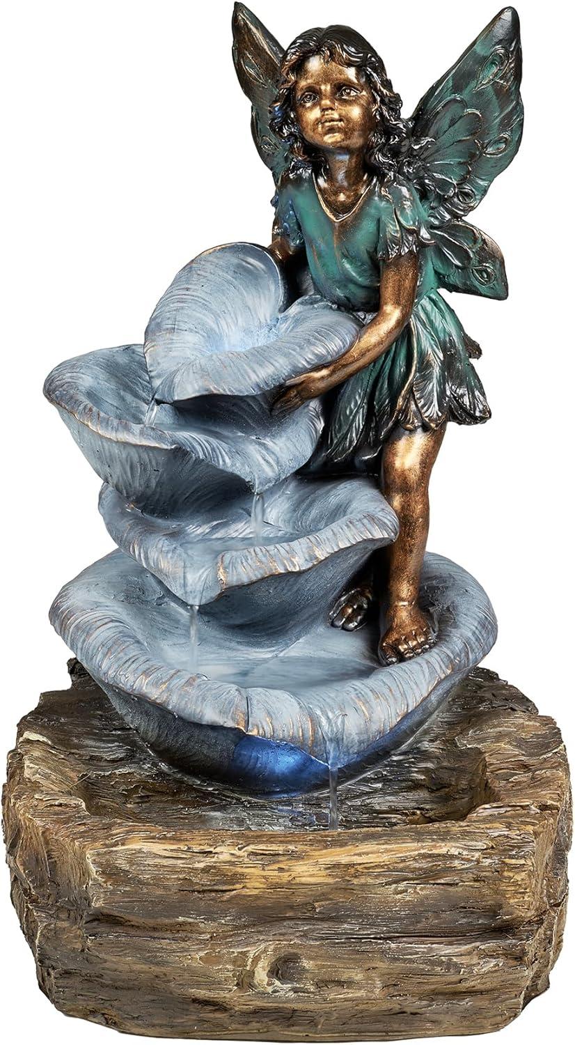 Hi-Line Gift Ltd. Contemporary Semi-Circle Tiered Fountain Outdoor with Warm White LEDS