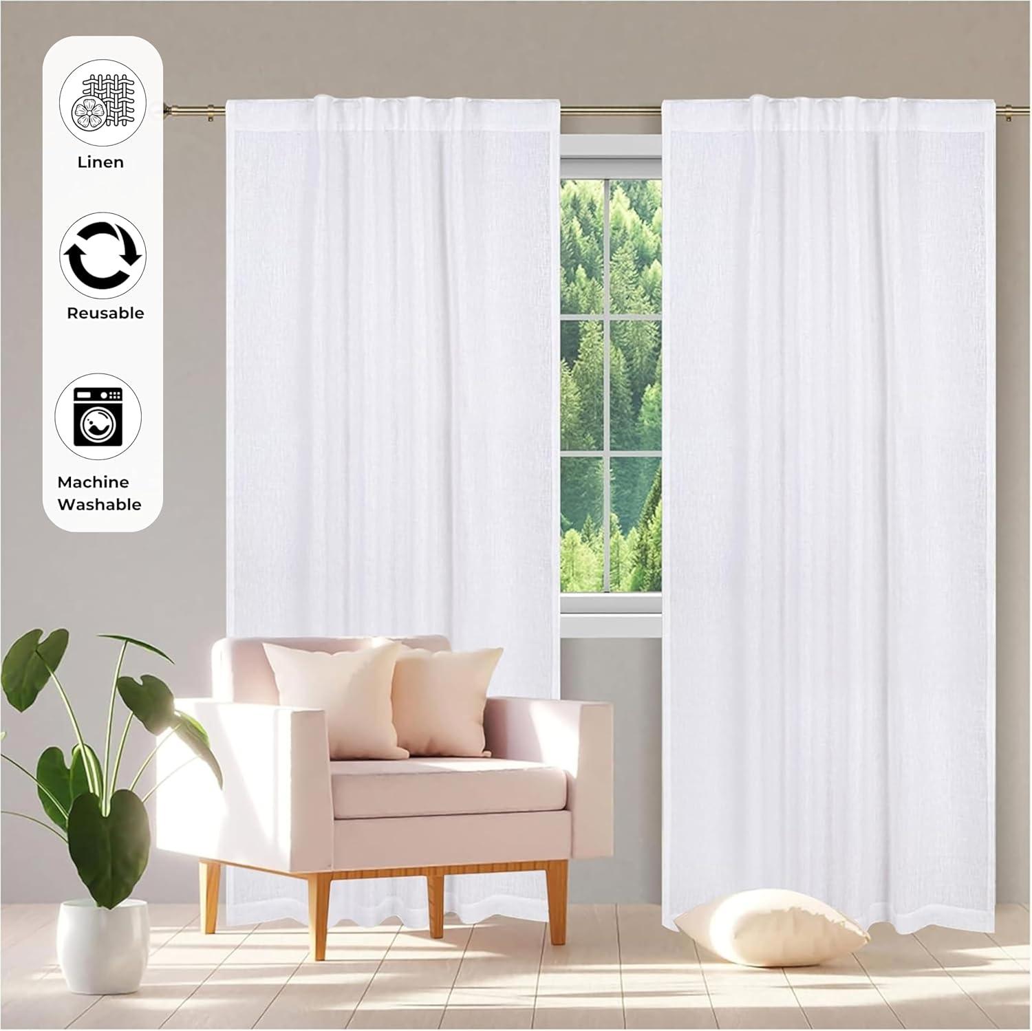 Bedding Craft Farmhouse Curtains 50x84 inch White Textured Slub Tab Top Window Panels for Bedroom Living Room Modern Rustic Country Home Décor Elegant Drapes