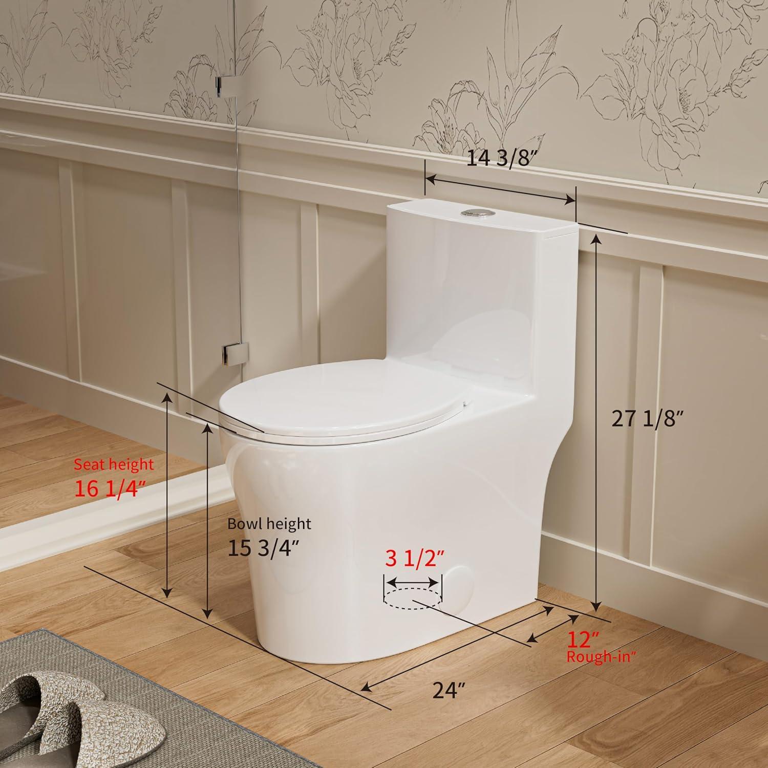 17" Comfort Height StandardToilet, Dual-Flush Modern Elongated One-Piece Toilet with Glazed Surface (Seat lncluded)