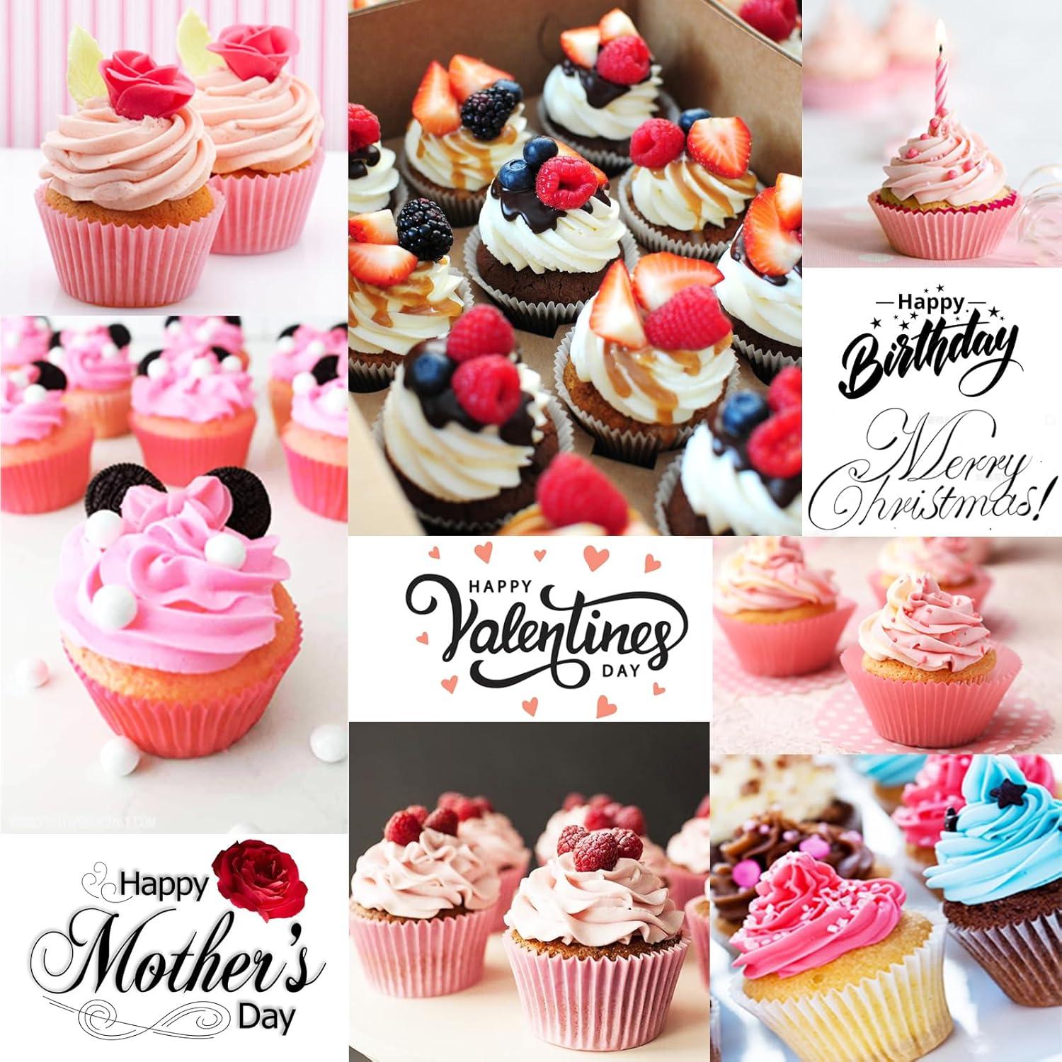 Standard Pink Cupcake Liners 100 Pcs:Pink Cupcake Muffin Liners,Grease-Proof Paper Baking Cups,No Smell Food Grade Baking Cups Paper
