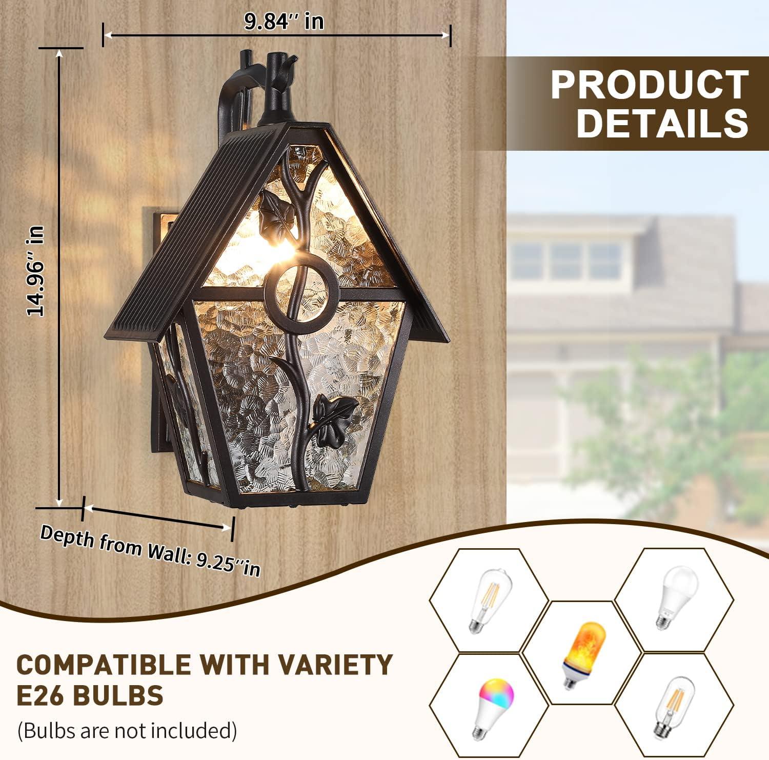 Rustic Outdoor Wall Lantern Exterior Wall Mounted Sconce Light Designer Style Outdoor Wall Light Fixtures for Home Patio Garden Garage Farmhouse Porch Lighting with Water Glass, Oil Rubbed Brown