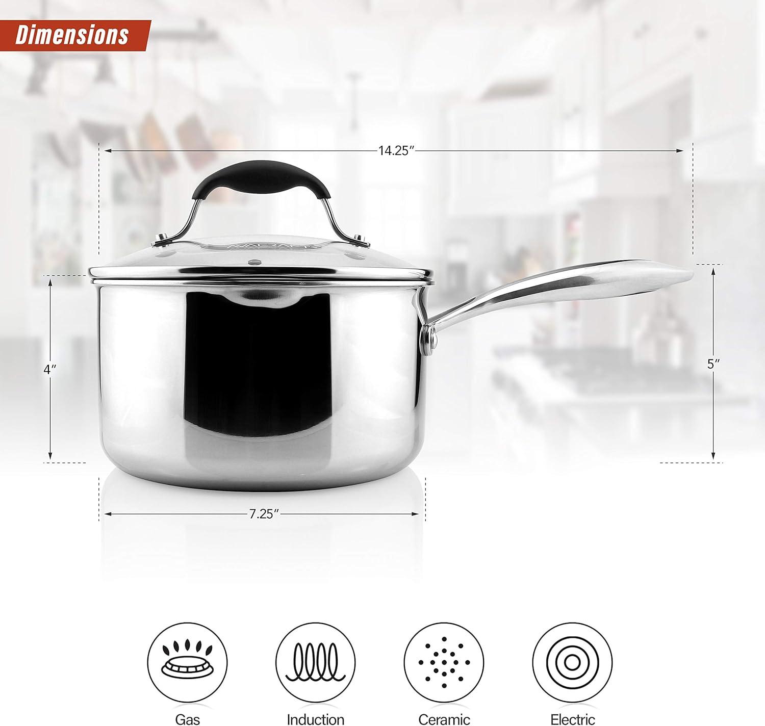 2.5 Quart Stainless Steel Saucepan with Glass Strainer Lid