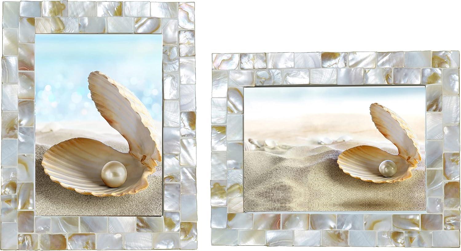 GIFTME 5 Picture Frame 5x7 Mother of Pearl Photo Frame,Beach Picture Frame Tabletop or Wall Hanging Display Frame(5x7 Natural White,1pc)